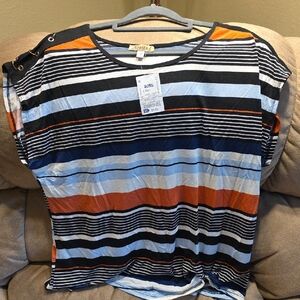 Lavish Multicolor Striped Top with Gold Ring Accent On Sleeve